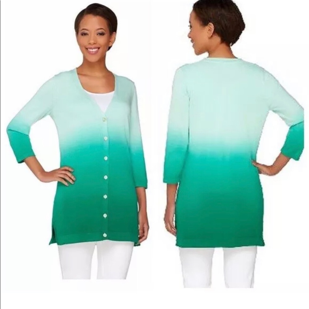 Isaac Mizrahi Boyfriend Dip Dye Cardigan